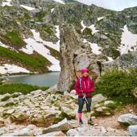 Happily hiking the GR20 trail on Corsica