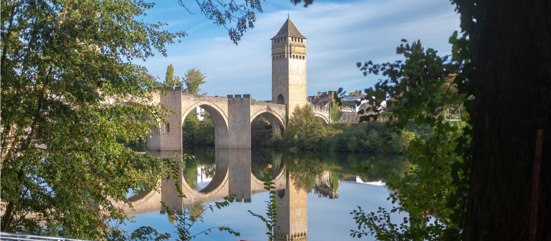 The scenic Valentre bridge in Cahors, France