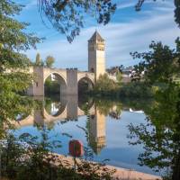 The scenic Valentre bridge in Cahors, France