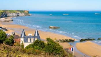 Panoramic view over Arromanches in Normandy, France