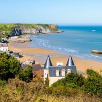 Panoramic view over Arromanches in Normandy, France