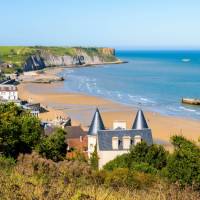 Panoramic view over Arromanches in Normandy, France