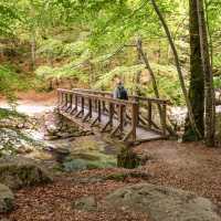 Crossing a bridge on the GR20 trail on Corsica