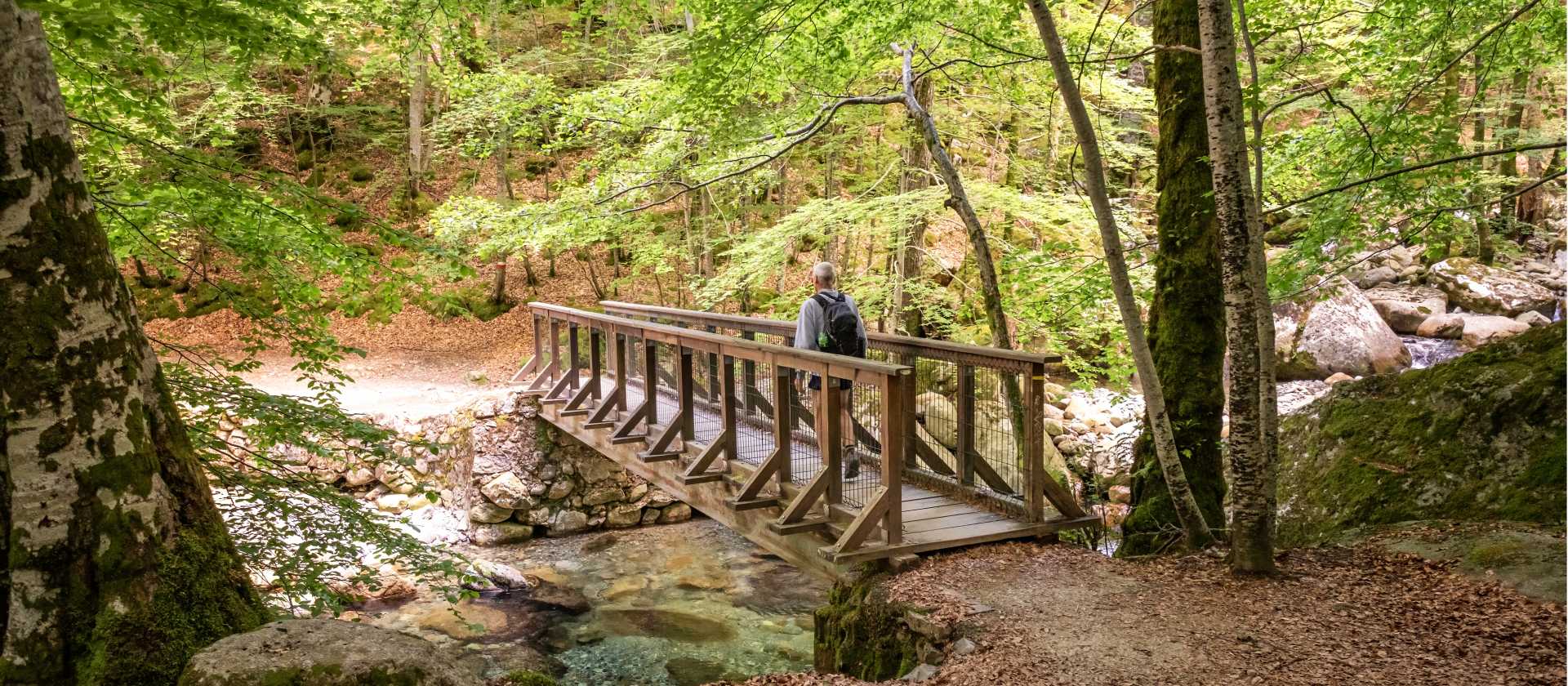 Crossing a bridge on the GR20 trail on Corsica