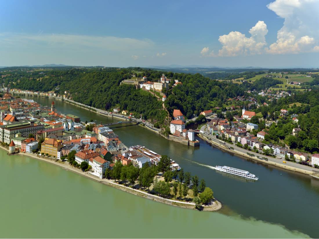 Passau in the southeast of Germany is located at the Austrian border at the confluence of the Danube, Inn and Ilz rivers.