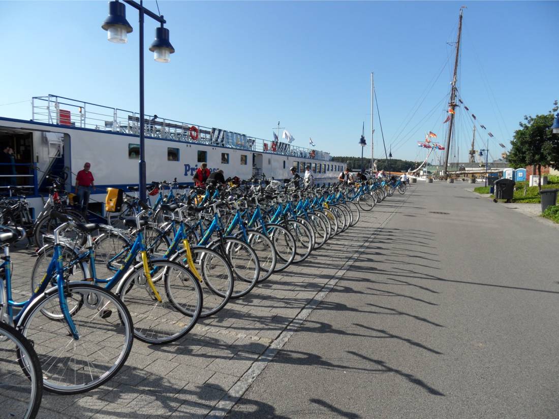 Bikes lined alongside the barge on our Berlin Bike & Barge trip