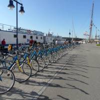 Bikes lined alongside the barge on our Berlin Bike & Barge trip