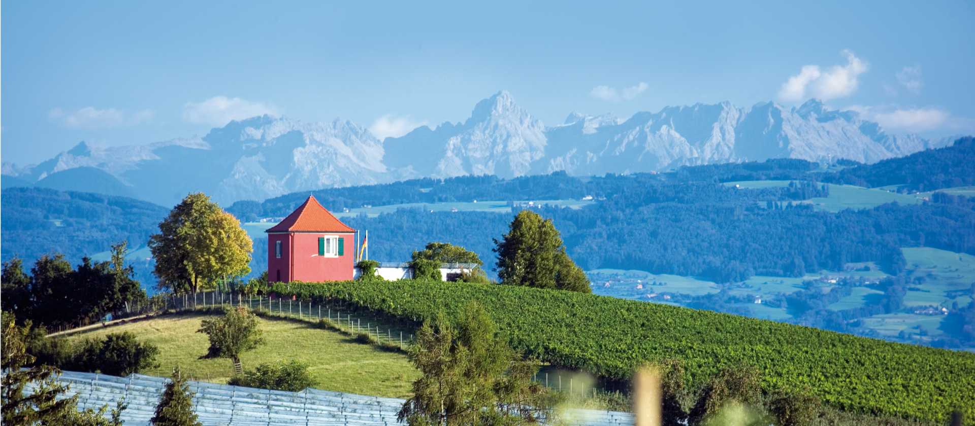 Immenstaad near Lake Constance, with the Swiss Alps in the distance