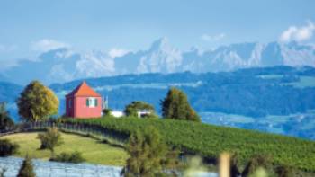 Immenstaad near Lake Constance, with the Swiss Alps in the distance