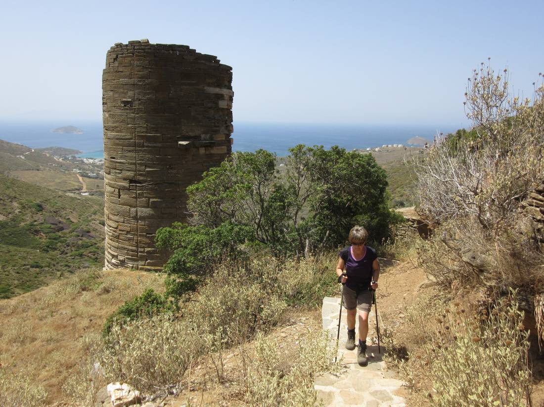 Walking past ruins from the Hellenistic on the Andros Trail