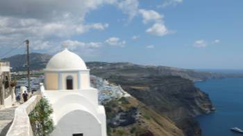 The postcard perfect village of Fira in Santorini