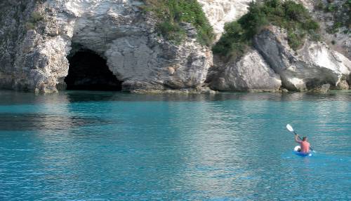 Kayaking from the boat on the Ionian Islands, Greece