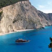 Boat anchored off shore, Ionian Islands, Greece