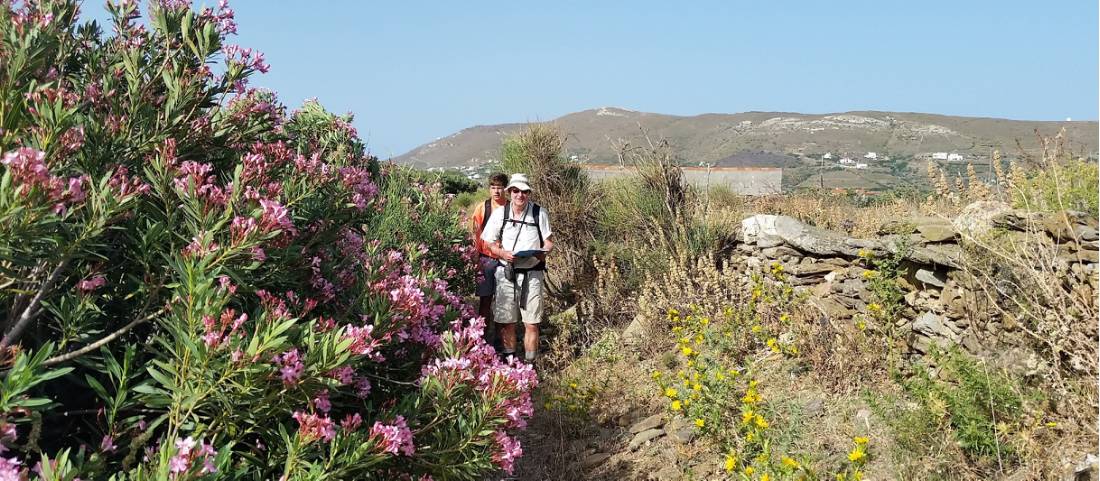 Hikers on the beautiful round walk from Gavrio on the Andros Trail