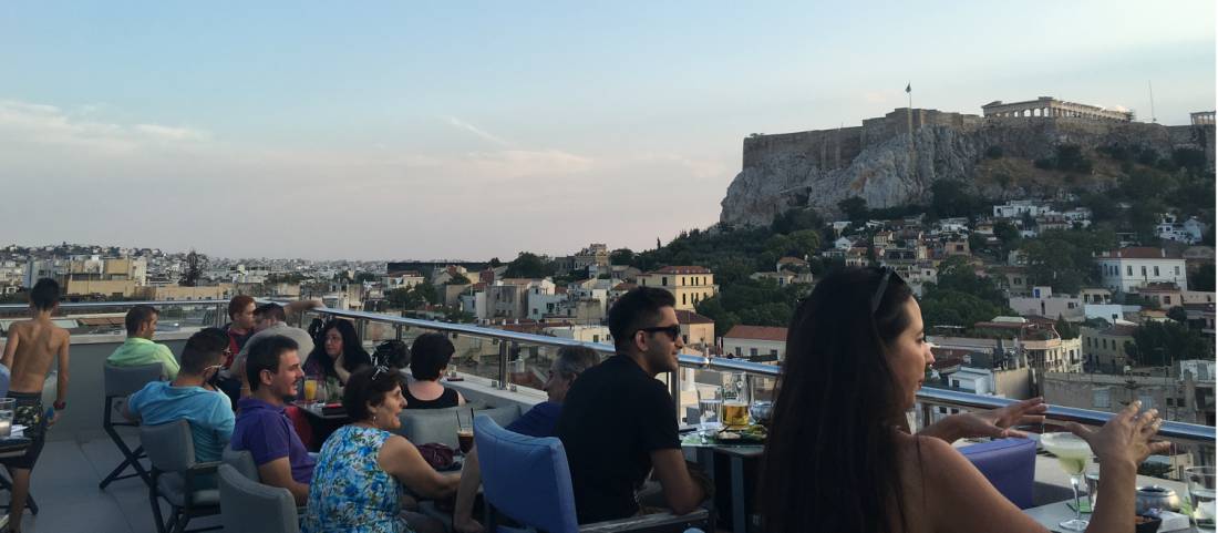 Sunset at a restaurant bar overlooking the Acropolis in Athens |  <i>Kate Baker</i>