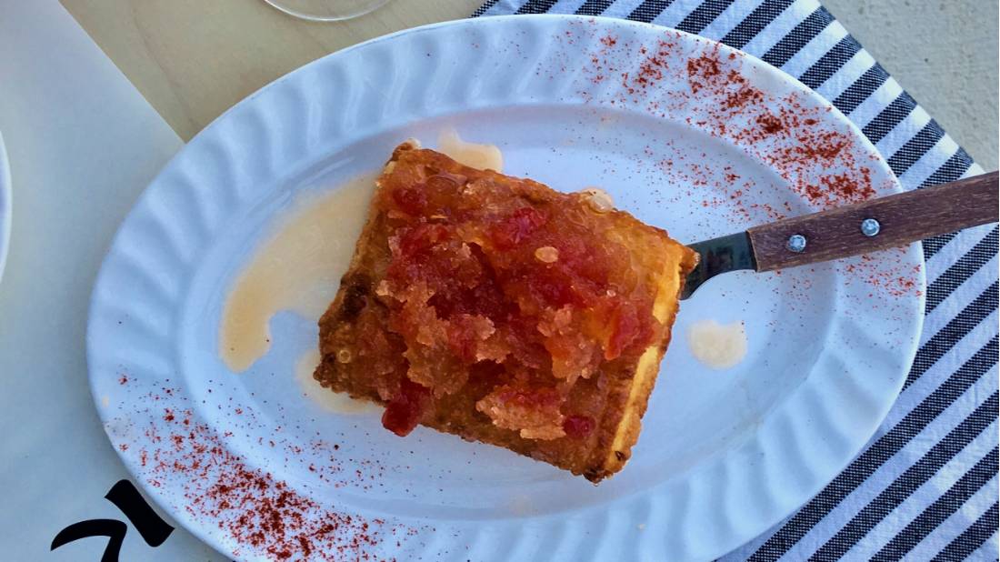 A local specialty: baked feta cheese with watermelon jam |  <i>Tom Panagos</i>