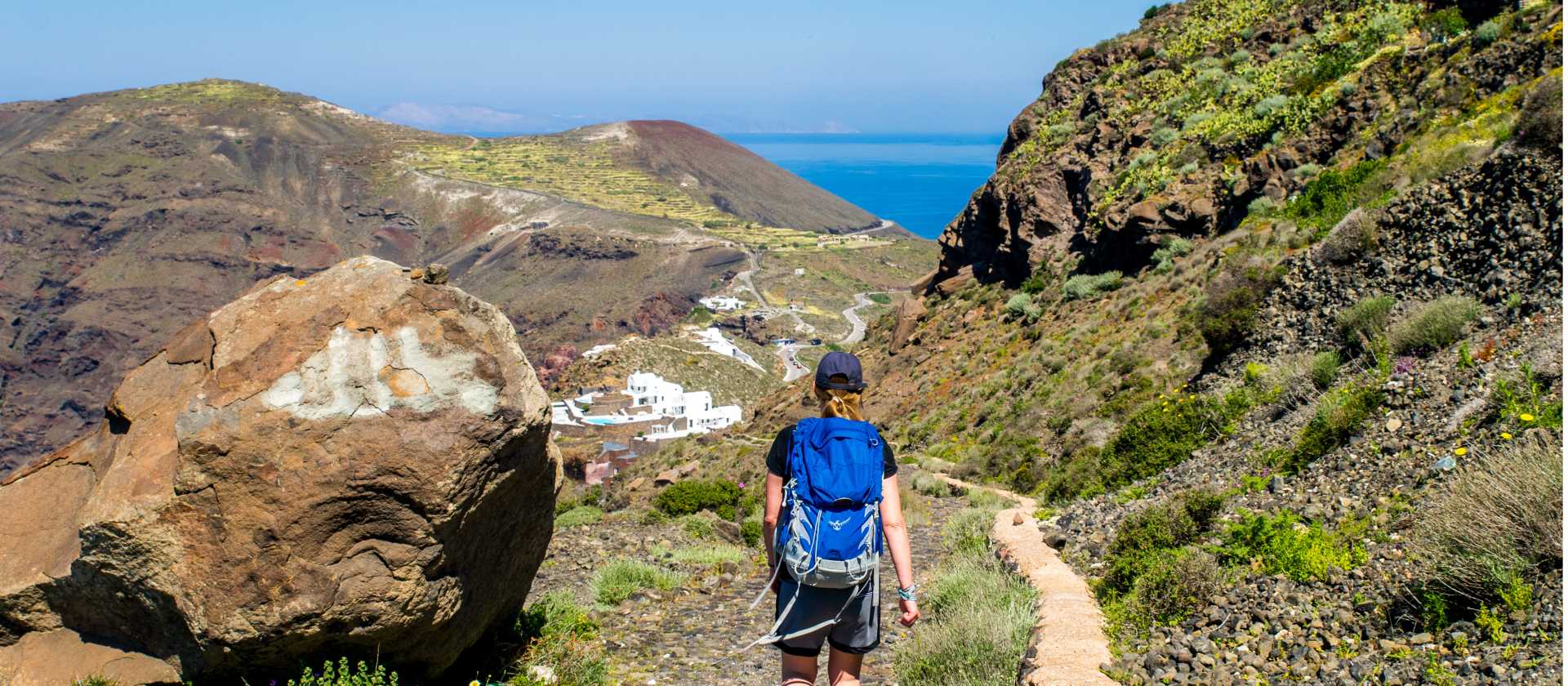 Follow the mountain road to Oia on Santorini and take in the famous blue-domed churches, and whitewashed houses.