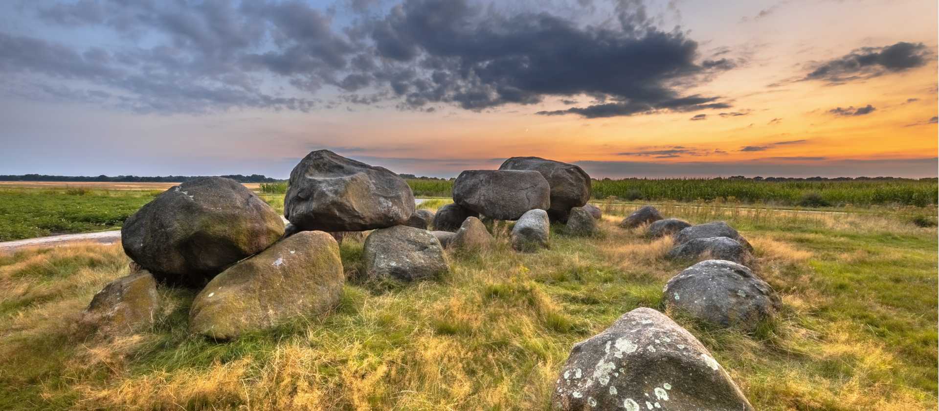 Glacial erratic boulders scattered across Drenthe on the Pieterpad Camino