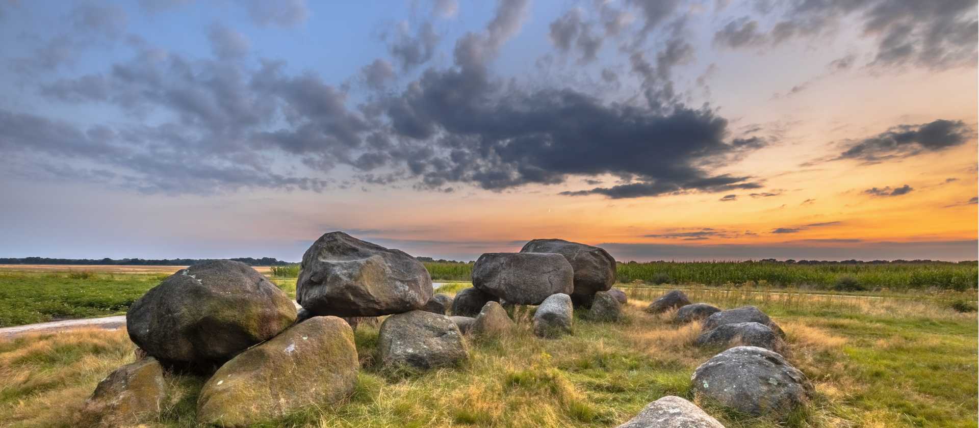 Glacial erratic boulders scattered across Drenthe on the Pieterpad Camino