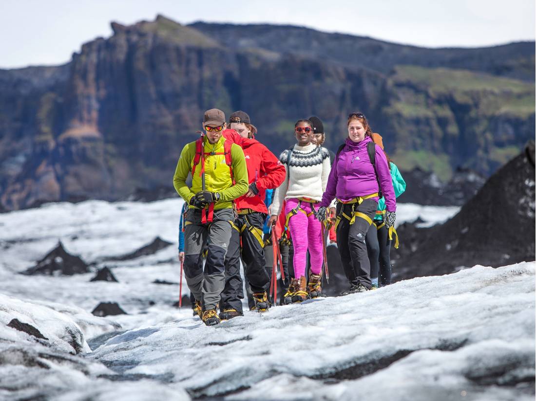 Group hiking on Sólheimajökull glacier