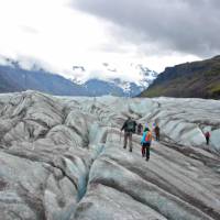 Walking on a glacier in Iceland
