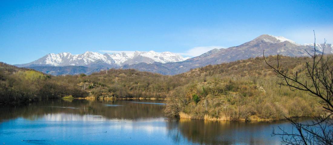 Mountain views are superb on the Via Francigena near Ivrea