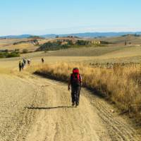 Pilgrims making their way towards Rome on the Via Francigena