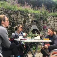 Enjoying a well deserved break from the trail along the Via Francigena | Allie Peden