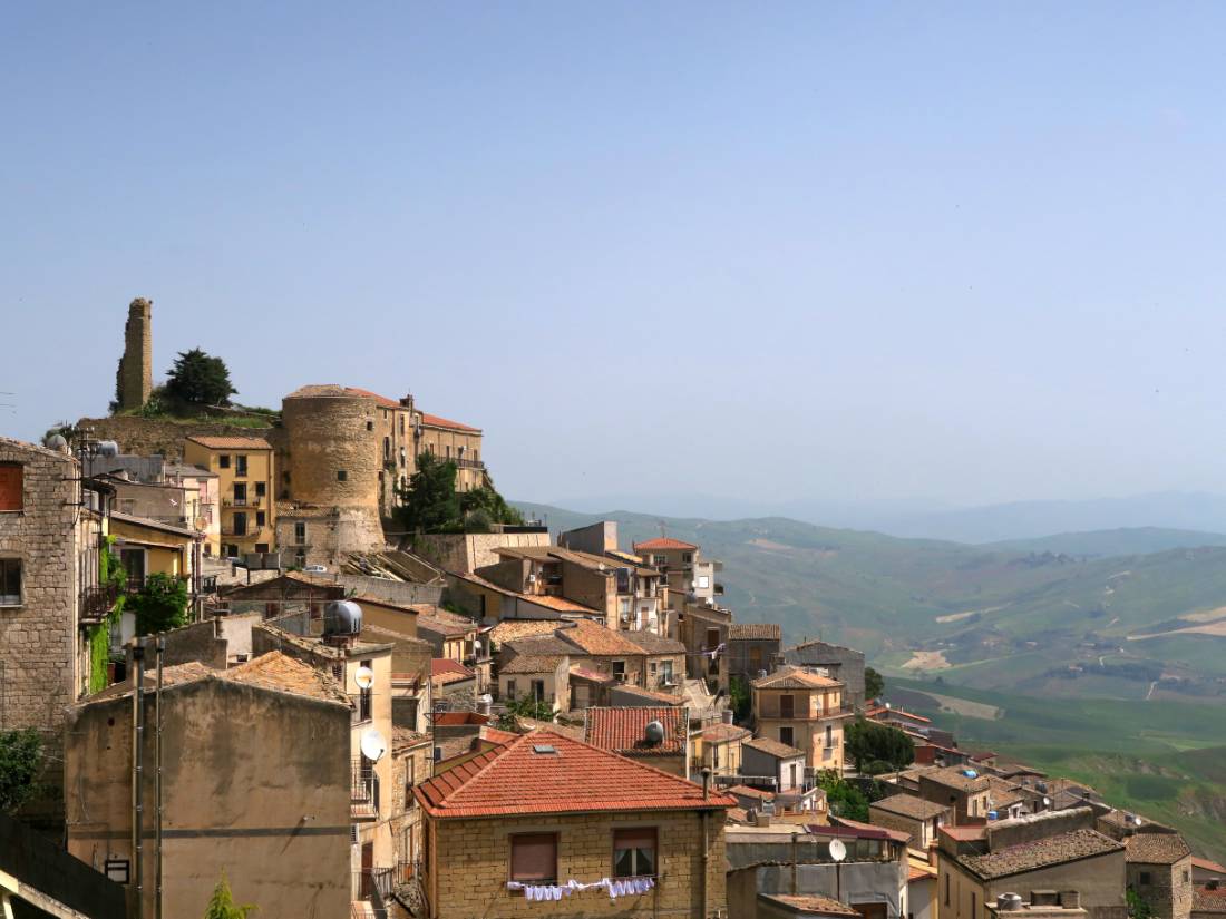 The hilltop town of Cammarata on the Magna Via Francigena in Sicily