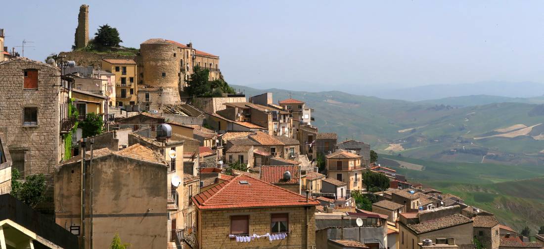 The hilltop town of Cammarata on the Magna Via Francigena in Sicily