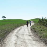 Cycling towards Bagno Vignoni on the Via Francigena cycle path