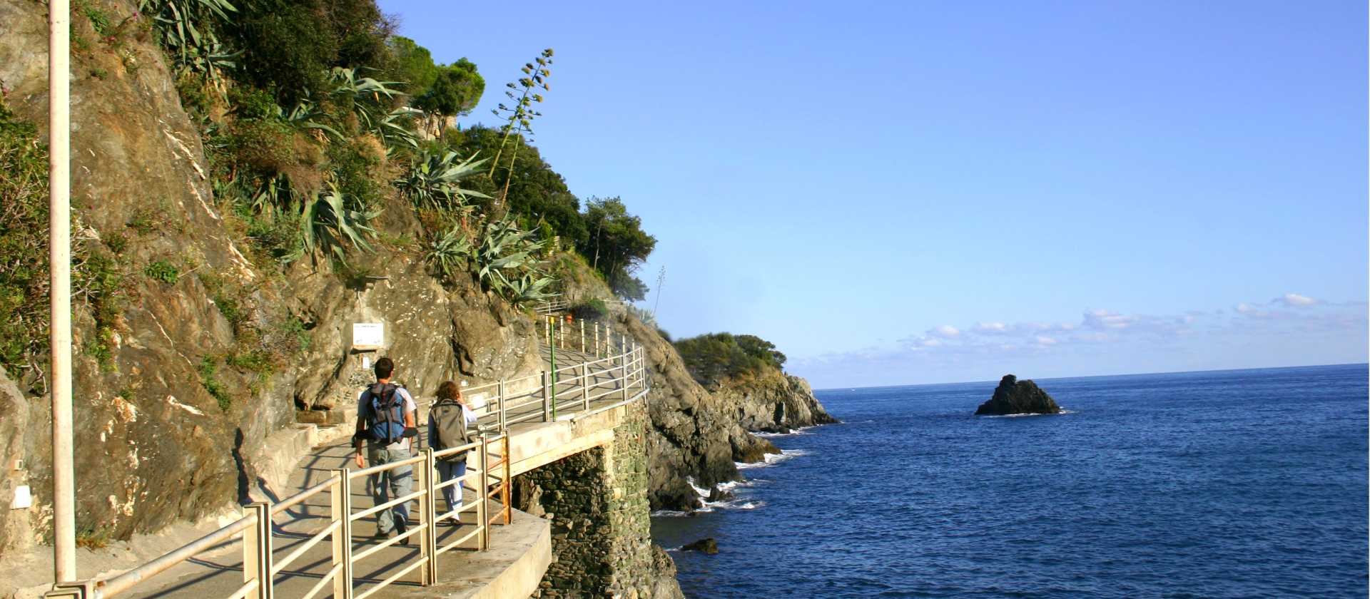Hikers along the seaside trail on the Cinque Terre