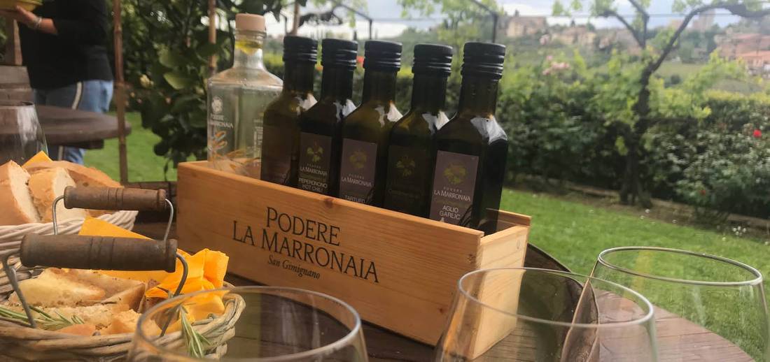 Sample wine, olive oil and biscotti in the Chianti region in Tuscany
