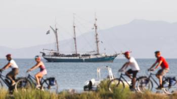Cycling past the sailboat in Tuscany