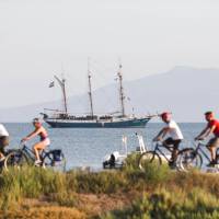 Cycling past the sailboat in Tuscany