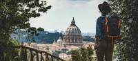 Pilgrim walking into St Peters in Rome at the end of the Via Francigena | Tim Charody