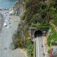 Aerial view of the bike path along the Italian Riviera