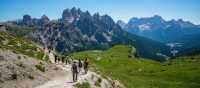 A group of hikers in the Dolomites