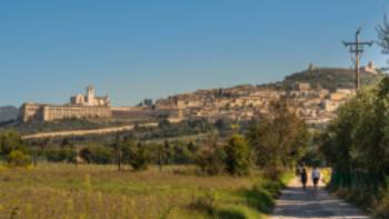 Walking into Assisi on the St Francis Way