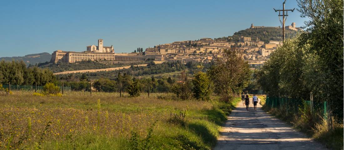 Walking into Assisi on the St Francis Way