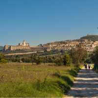Walking into Assisi on the St Francis Way
