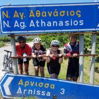 Cyclists having some fun on the ride to Meteora