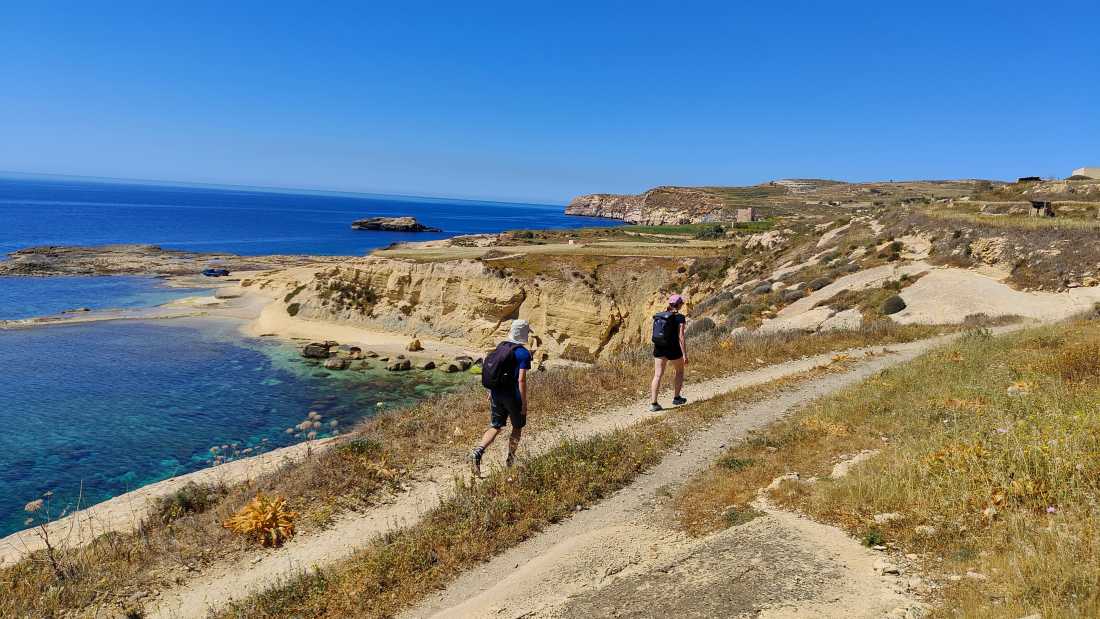Hikers on coast route from Xlendi to Mgarr