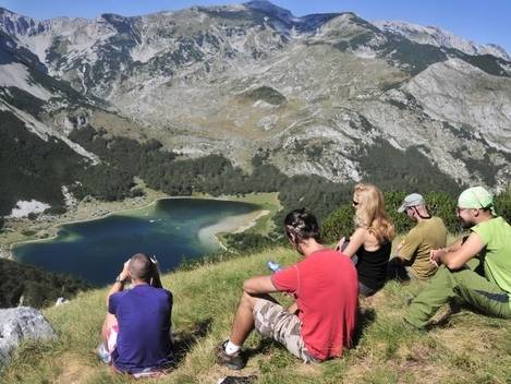 Enjoying the splendid view over Trnovacko Lake on the Via Dinarica walk