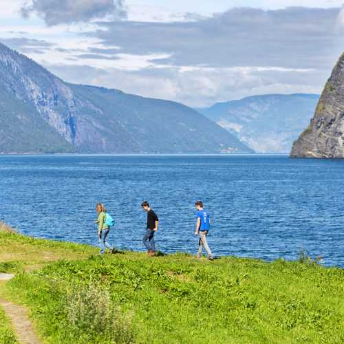Hiking along the Aurlandsfjord, Hordaland, Norway