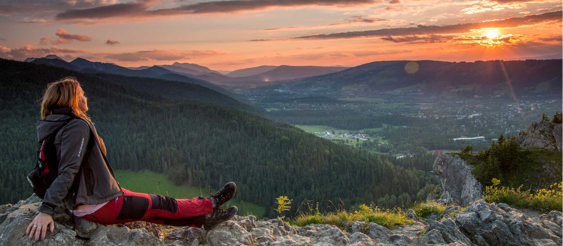 Relaxing and watching the sunset after a day of hiking in Poland.