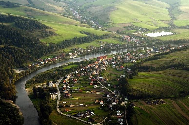 Looking onto the patchwork of Polish villages nestled into the countryside