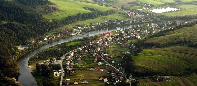Looking onto the patchwork of Polish villages nestled into the countryside