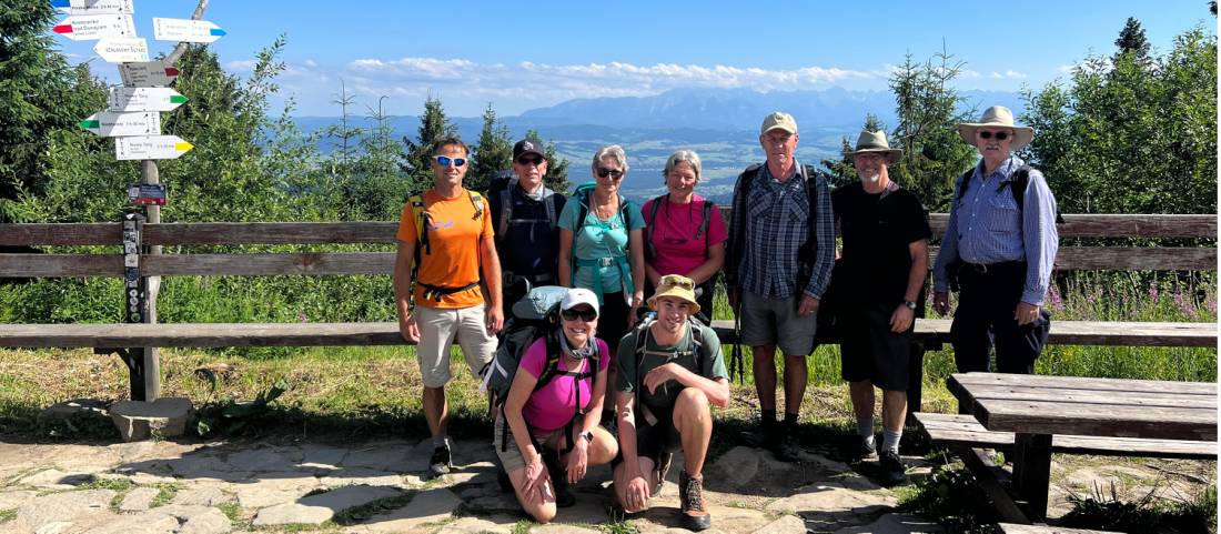 Group at mountain hut on Mt Turbacz (1310 m) |  <i>Kate Baker</i>