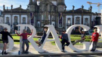 Camino group having fun in the historic Portuguese city of Braga.